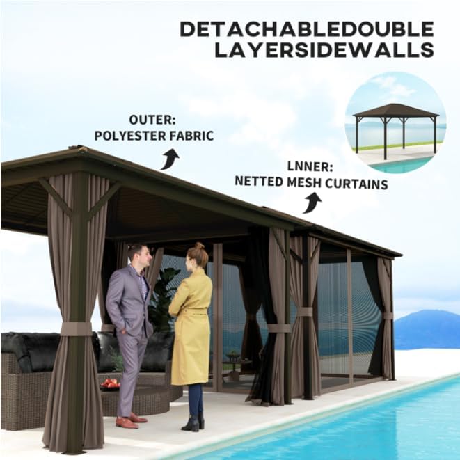 Interior of a 10x12 gazebo styled as an outdoor dining room with table and chairs