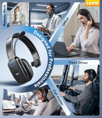 Image of Bluetooth Headset, 60hrs AI Noise Canceling V5.2 Over Head Headphones, Single Ear Trucker Wireless Headset with Mic, Mute Button, Multipoint, for Phones PC Computer Truck Driver Office Work - Black