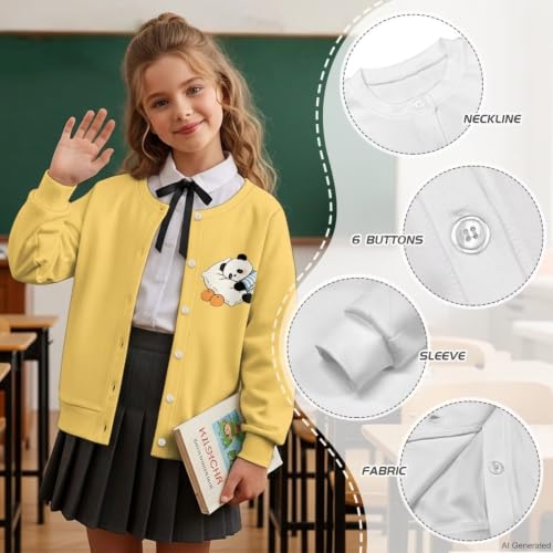 Image of Girls Cardigans Sweater Long Sleeve Crew Neck Button Down Sweaters School Outerwear for Kids Fall Winter Tops