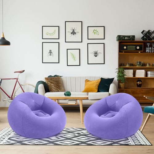 Image of Realspring Inflatable Bean Bag Chairs Outdoor Blow up Camping Chairs Inflatable Lazy Sofa Folding Portable Bean Bag Loungers Couch for Movie Night(Light Purple,2 Pcs)