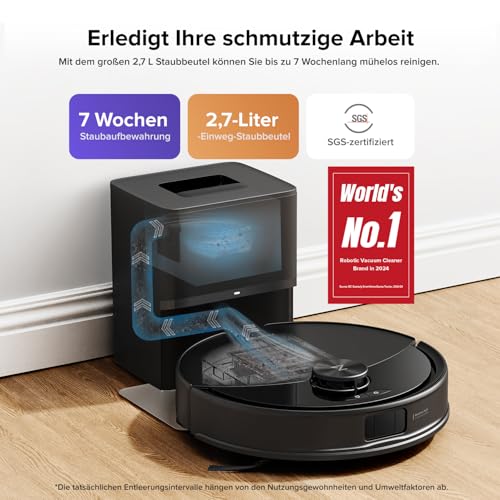 roborock Q10 S5+ Saugroboter mit Wischfunktion, 10.000 Pa HyperForce Saugkraft, Dual Anti-Tangle System, Auto Lifting Mopping, Ideal für Tierhaare, Teppiche, Hartböden (Schwarz) – Bild 3