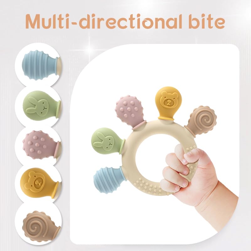 Baby Teether and Rattle Toy Set, BPA-Free, Food-Grade Silicone, Easy-Grip Teething Rattle for Babies, Soothing Teething Toy, Infant Sensory Toy for 3-24 Months (Cat)