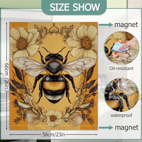 Image of Bee Dishwasher Covers for The Front Magnetic,Yellow Flower Refrigerator Magnets Decoration,Reusable Dishwasher Cover Panel for Home Kitchen Decor 23x26 Inch