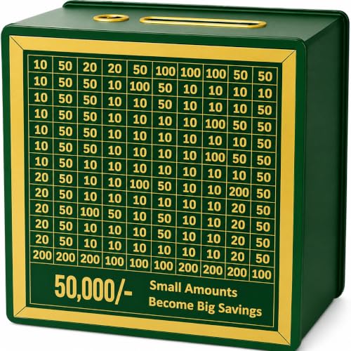 Image of Rupe Trader Wooden Money Saving Box | Cash Saver Money Box with Counting Target | 50,000 Savings Challenge Piggy Bank | Coin & Cash Bank for Boys, Girls and Adult | Durable & Eco-Friendly|