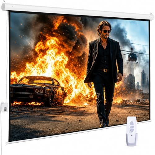 94 Motorized Projector Screen Electric 4:3 Projector Screen with Remote Control Indoor/Outdoor HD Movie Screen Wall/Ceiling Mounted Perfect for Home Office Theater TV White