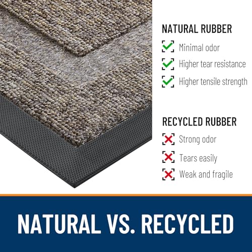 Image of OLANLY Half Circle Door Mat Indoor Outdoor Entrance Welcome, Waterproof All-Season, All-Weather Doormat, Sturdy Natural Rubber, Easy Clean Patio Porch Entryway Mat, 71x23, Khaki and White