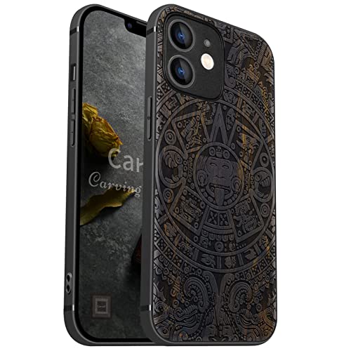 Custodia per iPhone 12 mini Cover avec Magnetico Case Legno Unique nero Ricarica Compatibile con 12 mini MagSafe Paraurti Robusto TPU Calendario Maya