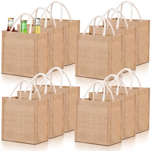 Mini sacs en toile de jute réutilisables | Lot de 12 cabas étanches avec poignées pour le bricolage