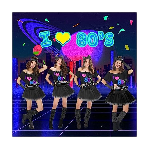 Wildparty 80s costume accessories for women, t-shirt tutu fanny pack headband earring necklace fishnet gloves legwarmers - image 7