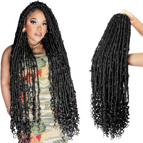 Crochet Butterfly Locs with Curly Ends 30 Inch Boho Distressed Butterfly Locs Crochet Hair Black Bohemian Goddess Faux Butterfly Braids with Curly Ends (6 Packs 1B)