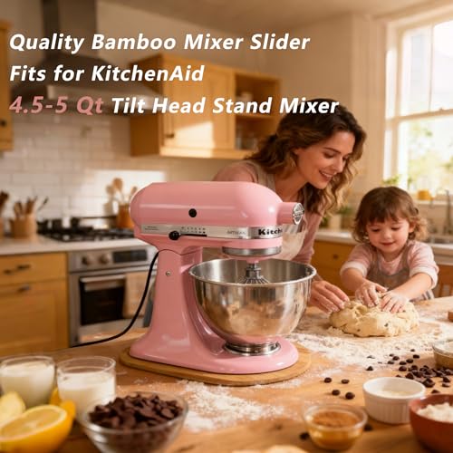 Image of Bamboo Mixer Slider Compatible with KitchenAid 4.5-5 Qt Tilt-Head Stand Mixer, Appliance Sliding Mat Accessories for Kitchen Aid, Countertop Moving Tray Attachments Fits for KitchenAid Artisan