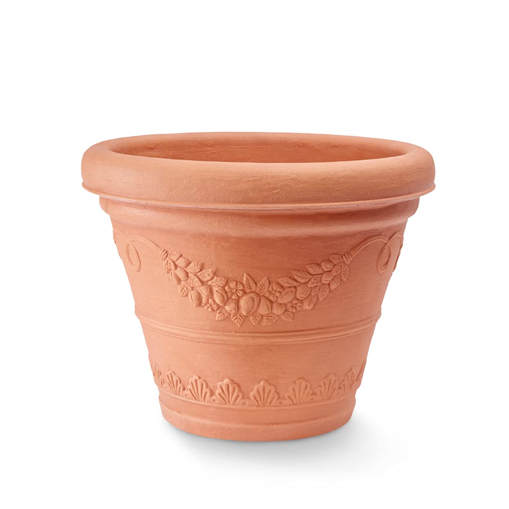 Garden Italia Vasi Vaso per piante tondo Campana con festoni ICFB Diam.80 cm alt.64 Made in Italy in resina colore impruneta - Resiste al gelo - Antiurto Leggero