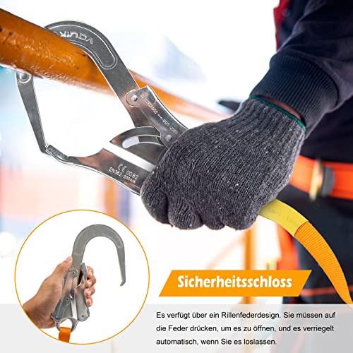 MaxEarn 1,8 m Absturzsicherung Sicherheitsgurt, Hochfester Polyester Fallschutz Sicherheitsseil, Klettergurt Sicherheitsleine mit Legierungsstahl Karabinerhaken für Outdoor Arbeiten in Höhe
