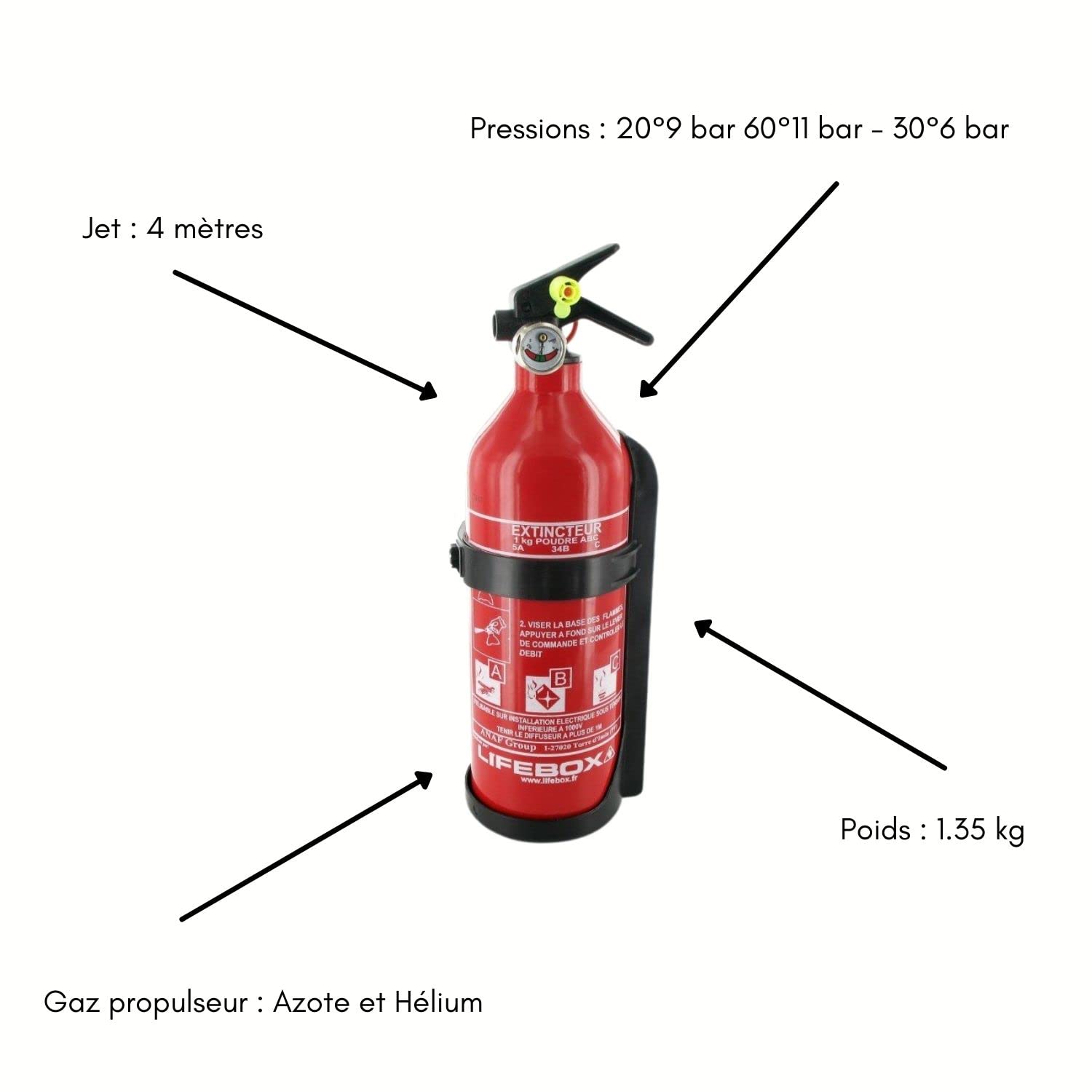 Extincteur 1kg a Poudre avec manomètre Auto Test- ext01