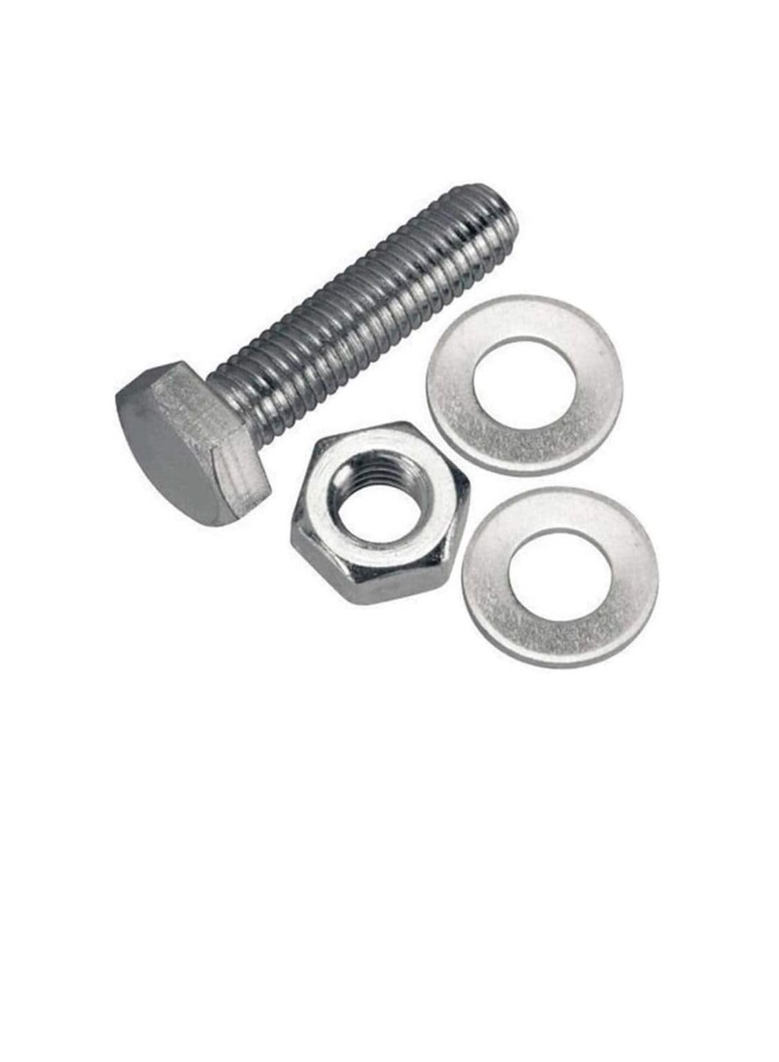 12 Pcs Hex Head Screw Bolts Nuts & Washers Fully Thread Gi Plain Finish Bolt Set. (20, 100M)