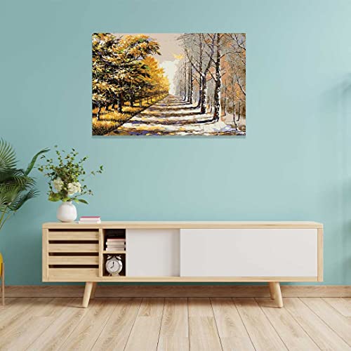 Image of RANGOLI 100% Cotton Stretched Canvas Painting 400 GSM, Framed Modern Art Autumn Snow Canvas Abstract Wall Art for Living Room, 3D Paintings for Wall Decor (12 x 18 Inch With Frame)