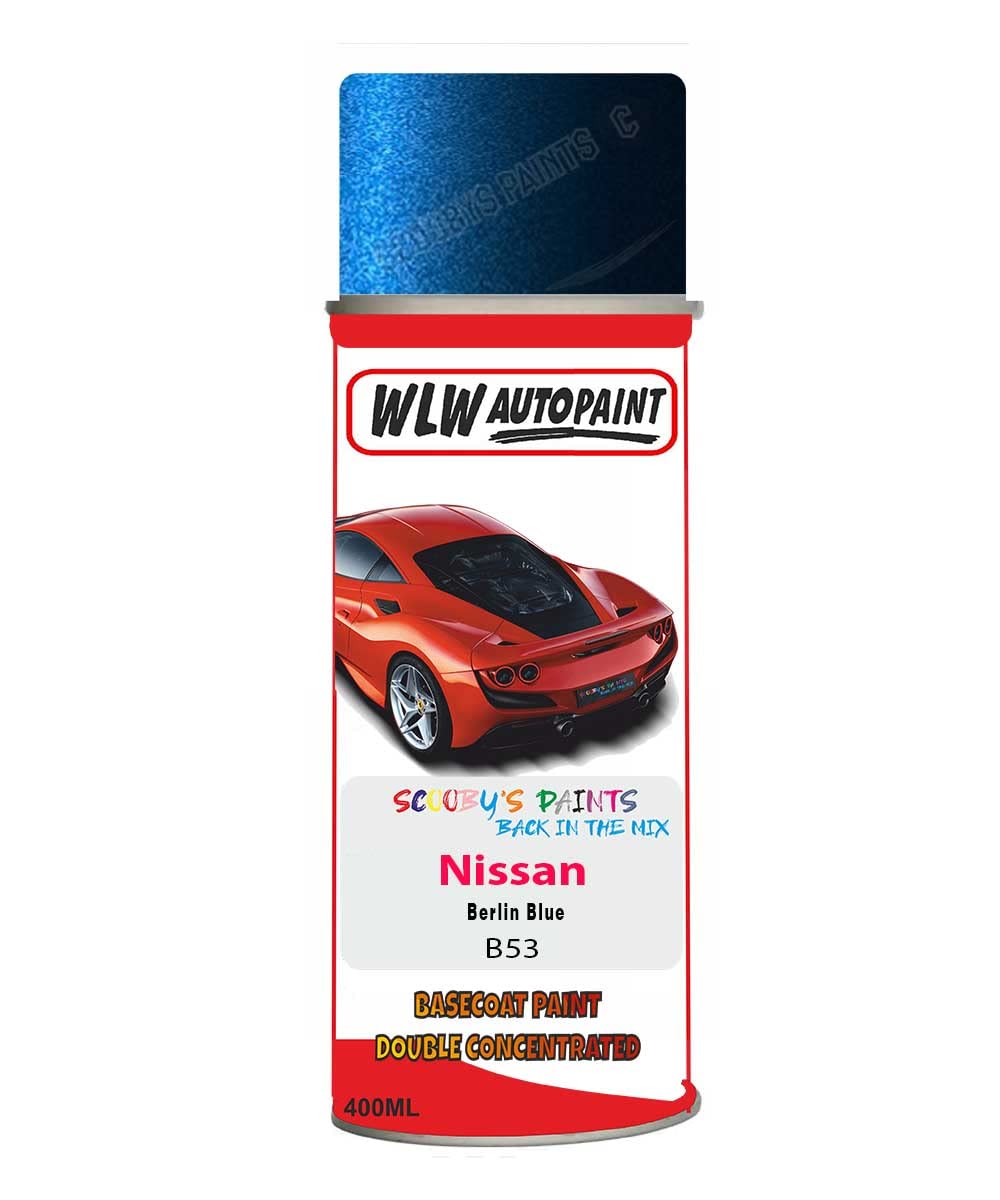 SCOOBYS PAINTS BACK IN THE MIX Basecoat Aerosol Spray Paint For Nissan Micra Berlin Blue 2007-2017 Code B53