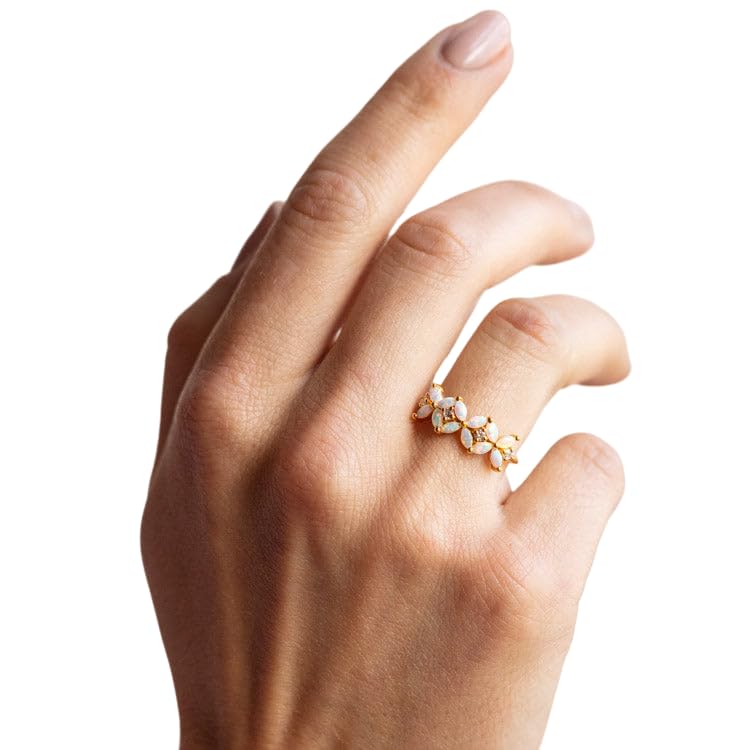 Natural Opal CZ Band Ring, Multi Fire Opal Ring, Marquise Opal Gemstone Ring, Halo Ring, October Birthstone, Women Ring, Yellow Gold Micron Ring, 925 Sterling Silver, Dainty Ring, Minimalist, Anxiety Ring, Christmas Gift, Wedding Rings, Gift For Her, Promise Ring, Engagement Ring, TBP-1442