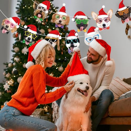 Image of Dog Christmas Garland Dog Birthday Banner Puppy Themed Party Decorations Funny Dogs Face Banner Puppy Merry Christmas Sign Garlands for Kids Adult Pets Birthday Supply Xmas Holiday New Year
