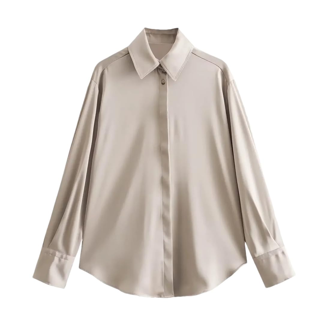 Dcvmvmn Camicie da donna in raso primavera e autunno camicie a maniche lunghe con bottoni camicie con colletto