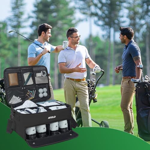Image of ANILD Golf Trunk Organizer, 2 Layer Golf Storage Case with Separate Ventilated Compartment for 2 Pair Shoes, for Balls, Tees, Clothes, Gloves, Accessories, Golfer Gifts