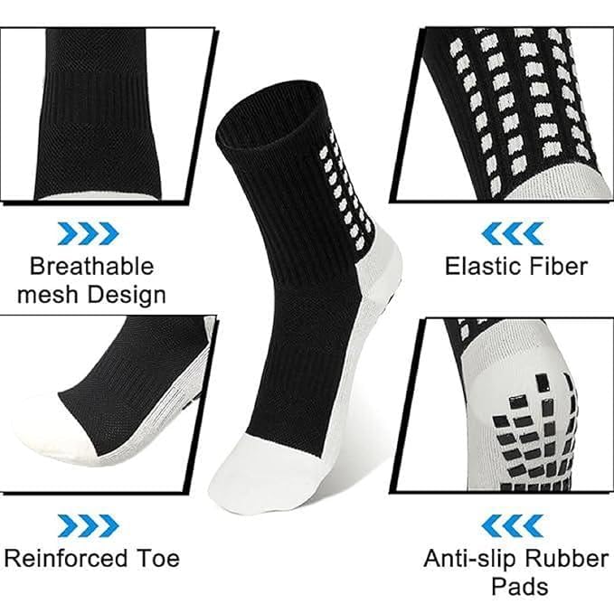 Non-Slip Football Socks for Men & Women | Grip Sports Socks with Cushioning | Anti-Skid, Breathable Cotton Crew Socks for Soccer, Rugby, Cricket, Gym, Yoga (1 Pair) 4