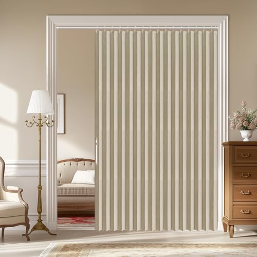 Image of AJAZZ Blackout Folding Door Accordion Door Closet Doors Curtain Invisible Applicable Bedroom Room Living Room Doorway(Cream Yellow 72 inch W x 78 inch L 1 Panel