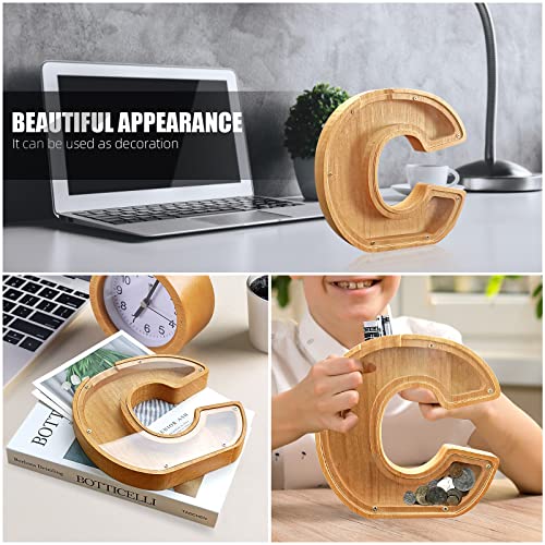 Wooden Letter Piggy Bank For Boys And Girls,Letter Coin Bank Money Box, Piggy Bank Diy Money Saving Bank With 26 Letters Sticker (C) #TOP5