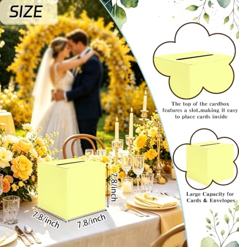 Image of SietDESEO Yellow Card Box with Slot Money Gift Card Box Holder for Party Wedding Reception Birthday Graduation Bridal Shower Baby Shower Diaper Raffle Box