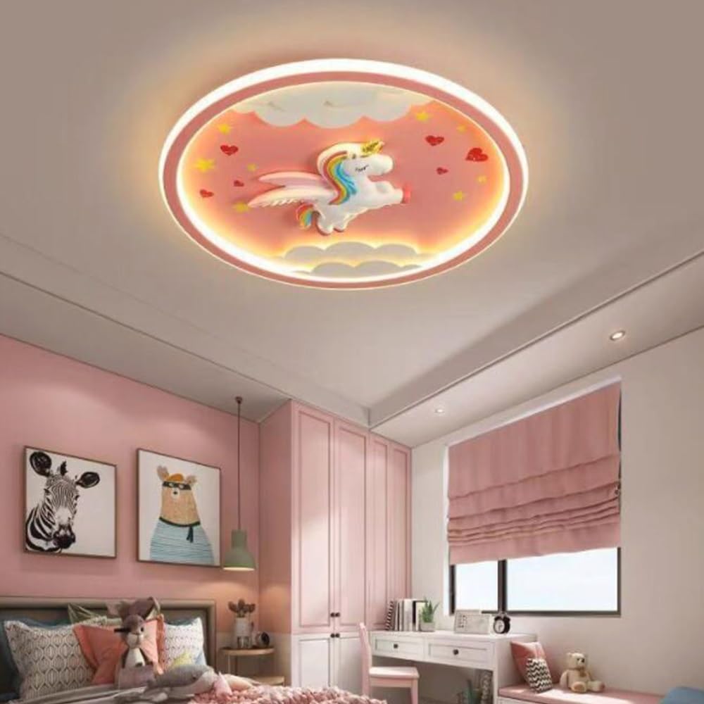 LED Moderne Deckenleuchte Einhorn Deckenlampe Rosa Kreative Kinderlampe Mädchen Schlafzimmer Lampe 56W Dimmbar Acryl Kinderzimmer Kindergarten Babyzimmer Wohnzimmer Esszimmer Innenbeleuchtung,50cm