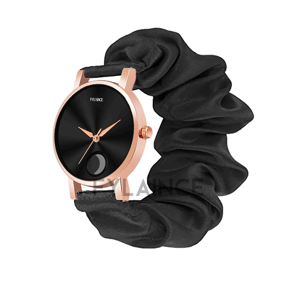 FYLAINCE ™ Scrunchies Watch Classic & Unique Black Moon Scrunchies Watches Strap Cloth Soft Pattern Solid Fabric Wristband I Watch Cute Elastic Scrunchy Bands Watch for Women & Girls (Black) (B0C9ZTZ7QK) Amazon Price History, Amazon Price Tracker