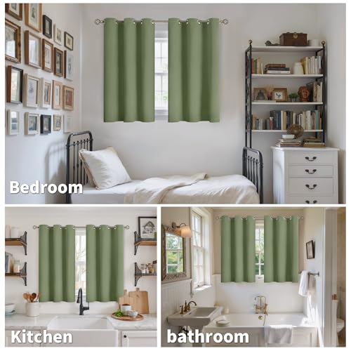 Image of YoungsTex Short Blackout Curtains for Bedroom 40 Inch Length - Thermal Insulated with Grommet Room Darkening Drapes for Basement Kitchen Cafe, 2 Panels, Olive Green, 42 x 40 Inch