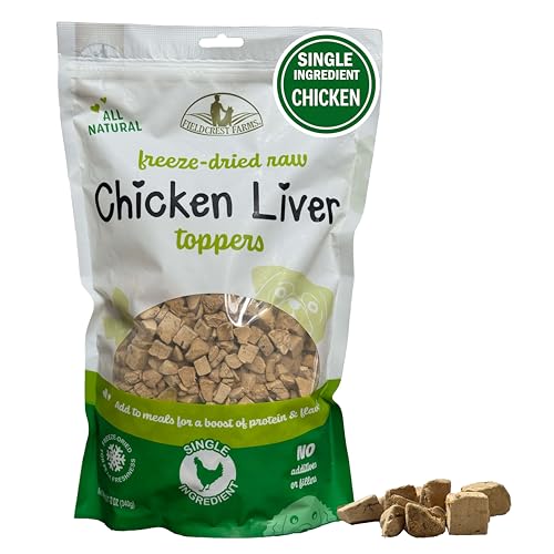 Fieldcrest Farms Freeze-Dried Chicken Liver Dog Food Topper or Treat 100% Single Ingredient Chicken Liver High-Protein Raw & Grain-Free 12 oz