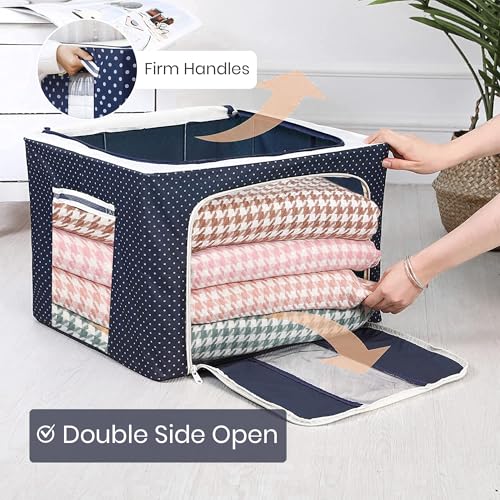 Image of Yellow Weaves Polyester Foldable Cloth Storage Box /Wardrobe Organizer - 66 Ltr, 1 Piece, Blue, 33 Cm, 40 Cm