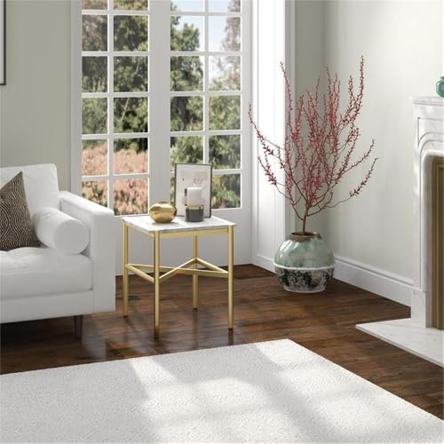 Image of Braxton 21.25'' Wide Rectangular Side Table with Faux Marble Top in Gold