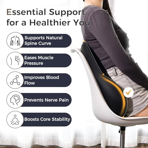 Image of Coverado Lumbar Support Pillow for Car, Ergonomic Memory Foam Back Pillow for Office Chair, Back Cushion for Back Pain Relief, PU Leather Car Lumbar Support for Driving Seat - Black&Gray