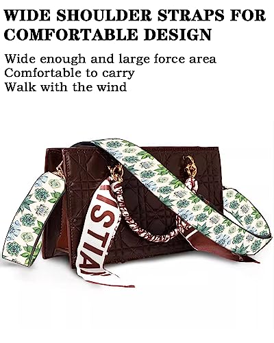 Image of Purse Straps Rose Gold Buckles Wide Shoulder Strap,Fashion Adjustable Replacement Belt for Crossbody Canvas Bag Handbag(watercolor leaf succulent flower)