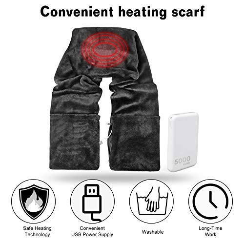 AK-SHIP Heated Scarf, USB Heated Shawl Electric Neck Warmer with Double Pockets Thermal Scarf Warming Mask and 5000mAh Power Bank [Black] - Thumbnail 6