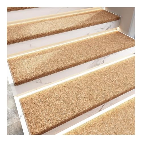 階段踏み板 滑り止め 15枚入り テープ不要 粘着カーペットマット ポリエステルTPE裏地 屋内階段ランナー ラグカバー プロテクター 木製 コンクリート タイル階段用(15pcs Beige,65x26x3cm)