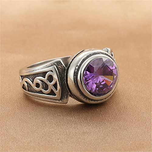 Image of PAMTIER Unisex Silver Vintage Round Gemstone Signet Biker Wedding Ring | Stainless Steel, Classic