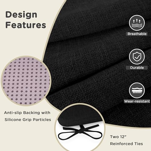 Image of AddGrace Square Chair Cushions for Dining Chairs 6 Pack 16x16x2inch Black | Non Slip, Removable Cover with Ties, Textured Fabric, for Kitchen Dining Room Indoor, Hard Wooden Chairs, Family Gathering