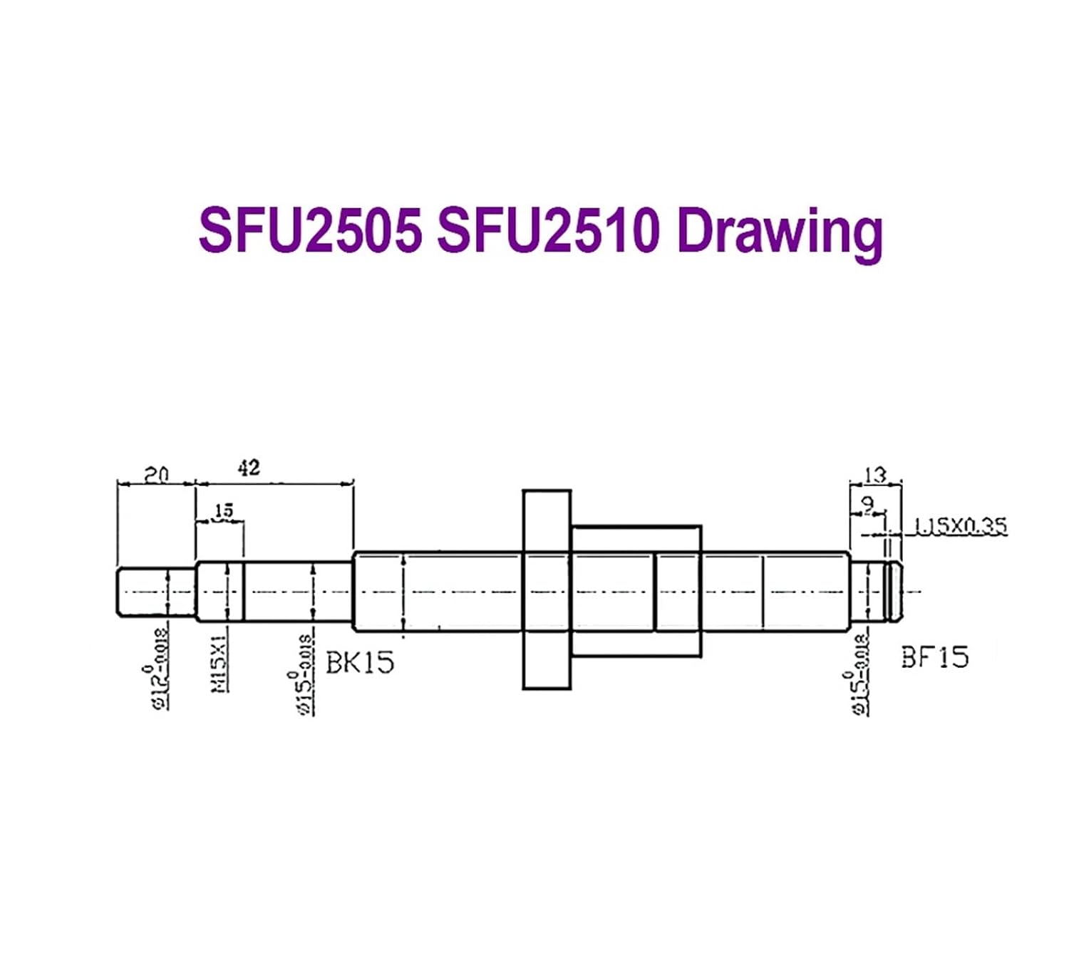 Linear Motion Ball Screw Machine Parts Ball Screw SFU2505 100-500mm C7 Roller with Single Nut Dia 25mm Pitch 5mm for CNC Parts(350mm)