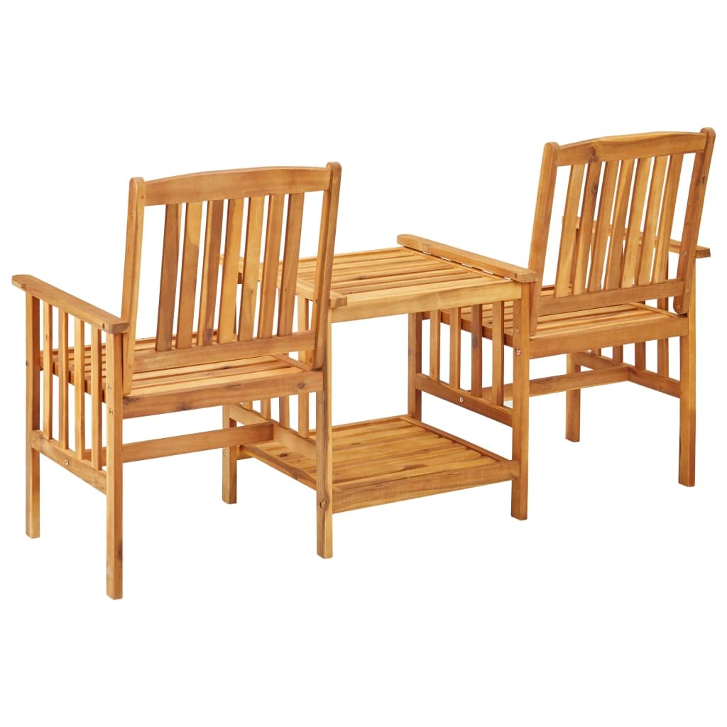 Gartenstühle mit Teetisch und Kissen, Balkonset Akazie Massivholz, 2-Sitzer Gartenbank mit Integriertem Tisch, Bistro-Set für Garten, Terrasse und Balkon, Cremeweiß