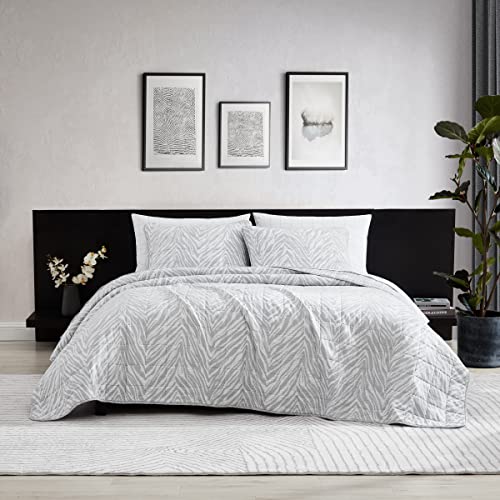 Kenneth Cole New York Juego de Ropa de Cama Reversible de algodón, decoración del hogar para Todas Las Estaciones, diseño de Cebra Urbana, Gris/Blanco, tamaño King