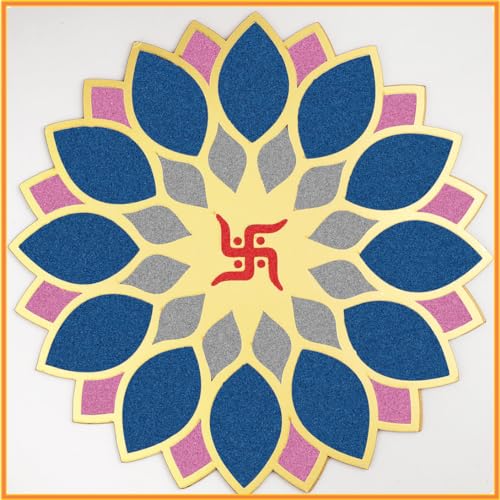 Image of TOTA Rangoli Stencil Corner - Set of 5 Rangoli Colour Bottles + 1 MDF Stencils | 12 X 12 inch | Reusable 3D Rangoli for Diwali Home Decoration Navratri Pongal Onam Puja