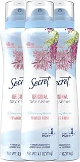 Secret Dry Spray Antiperspirant Deodorant for Women: 48HR Weightless Sweat & Odor Protection, Powder Fresh Scent, Gentle on Skin, 4.1oz Pack of 3