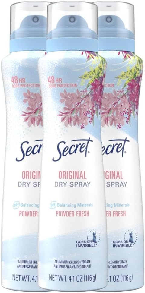 Dry Spray Antiperspirant Deodorant for Women, 48hr Weightless Sweat & Odor Protection, Gentle on Skin, Powder Fresh Scent, 4.1 oz (Pack of 3)