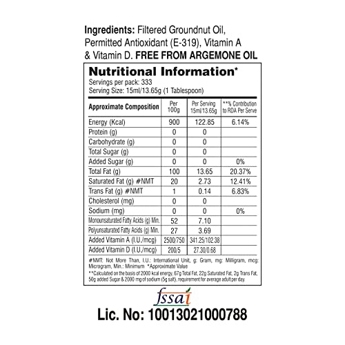 Image of Vimal Pure Gold Groundnut Oil: 100% Natural and Pure for a Healthy Lifestyle | Double Filtered and Refined Peanut Oil for Cooking (15L)