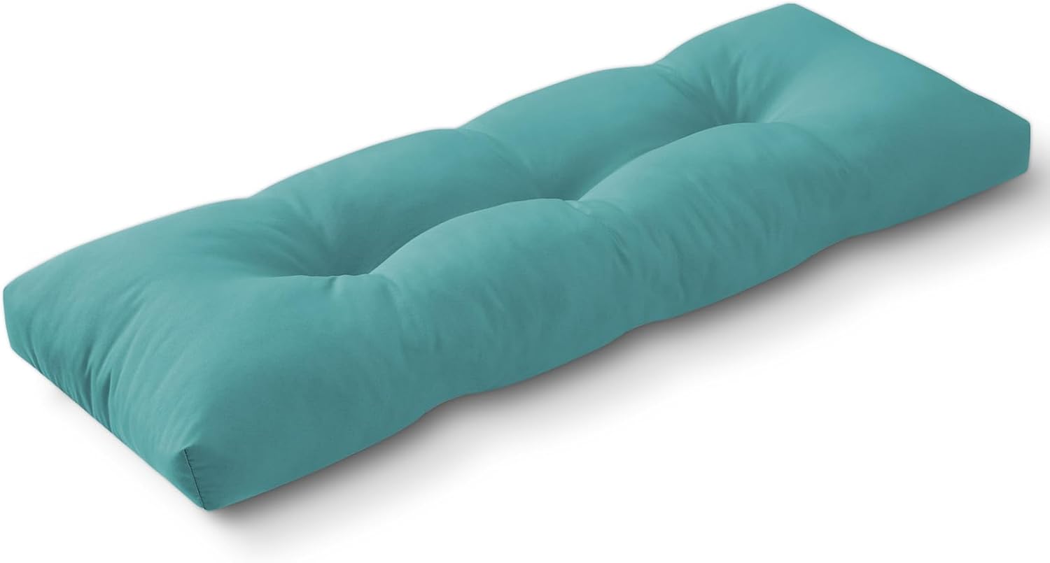 Indoor/Outdoor Bench Cushion, Waterproof Patio Bench Seat Cushion with Non-Slip Bottom, Tufted Bench Cushions for Indoor/Outdoor Furniture, 36x14x4 inch, Teal Teal 36x14 Inch (Pack of 1)