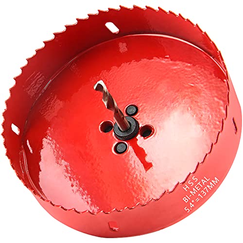 Image of Luomorgo 137mm /5 3 /8 inch Hole Saw with Arbor | 1 1 /4 inch Cutting Depth, HSS Bi-Metal, For Wood Cornhole Boards Plastic Drywall & Metal Sheet